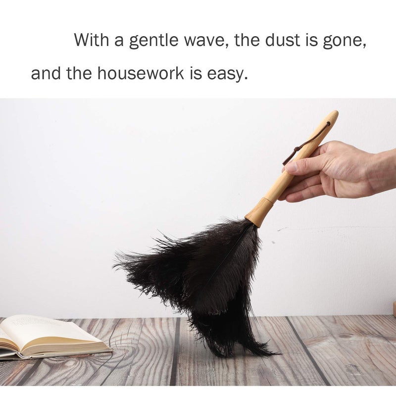 Ddzmz Feather Duster  Ostrich Feather Duster Ddzmz Fluffy Natural Genuine Ostrich Feathers and Reusable Wooden Long Handle Large Ostrich Feather Duster Cleaning for Housewife Black Length 16"" 1Pack - Image 4